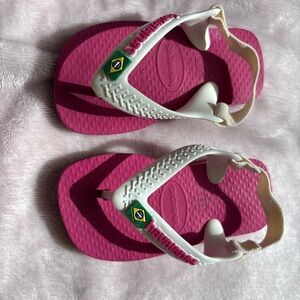 Havaianas Pink and White Sandals with Brazilian Flag